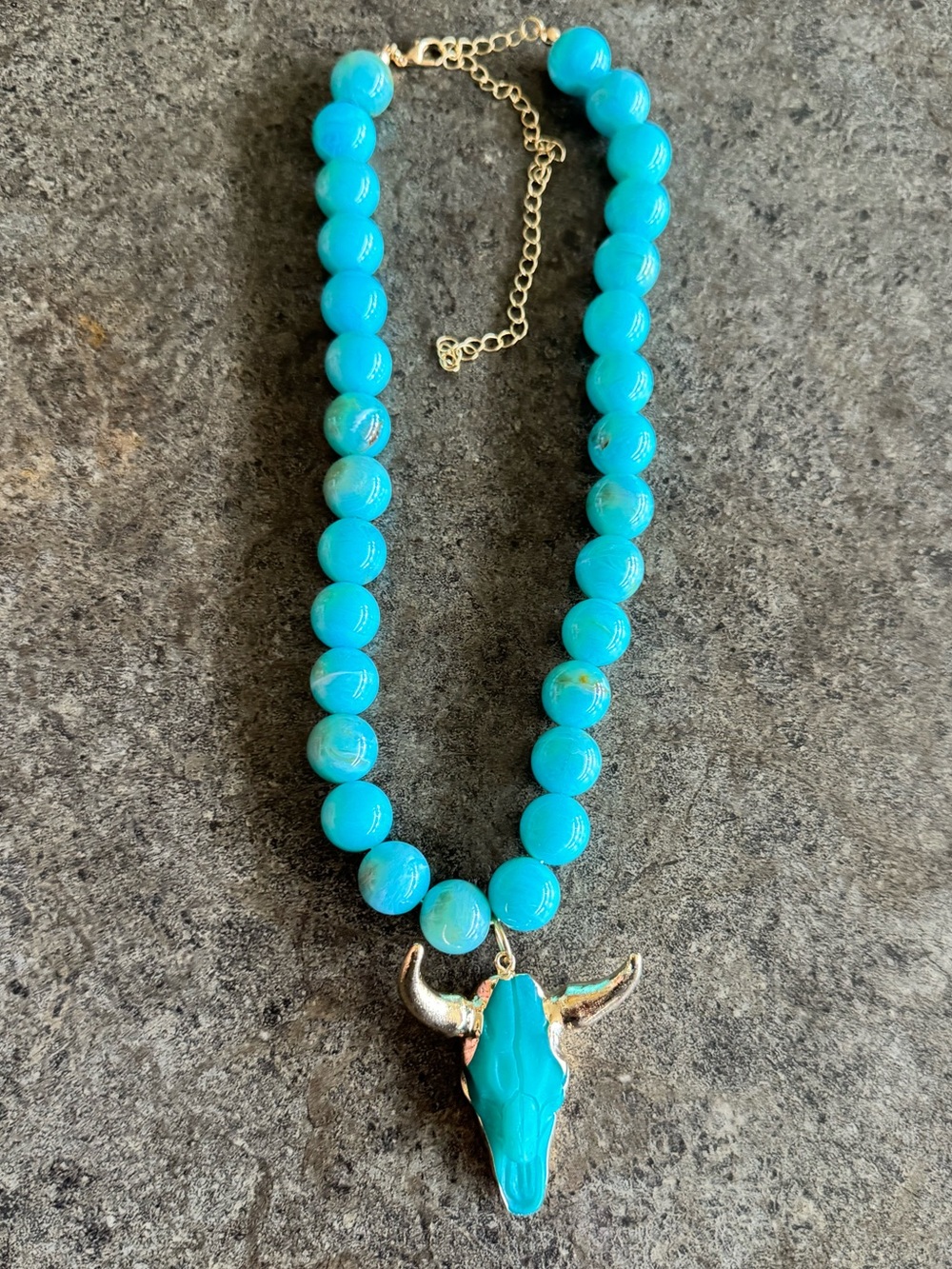 Turquoise Beaded Cow Bull Skull Necklace Western Country Nashville